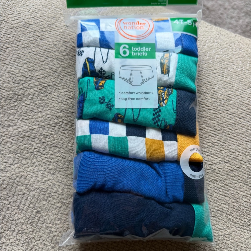 Wonder Nation Toddler Briefs - Blue, Green, White, Yellow Pack